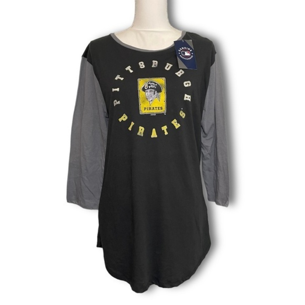 NWT Black Gray Pittsburgh Pirates Raglan Baseball Tee Top New MLB